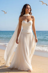 Strapless Ivory A Line Pleated Maxi Wedding Dress