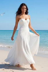 Strapless Ivory A Line Pleated Maxi Wedding Dress