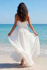 Strapless Ivory A Line Pleated Maxi Wedding Dress