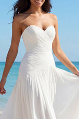 Strapless Ivory A Line Pleated Maxi Wedding Dress