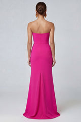 Strapless Fuchsia and Red Mermaid Ruched Formal Dress