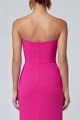 Strapless Fuchsia and Red Mermaid Ruched Formal Dress