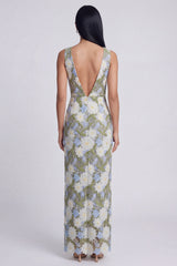 Floral Green Sheath V Neck Wedding Guest Dress