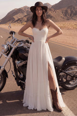 Strapless A Line Ivory Maxi Wedding Dress with Slit