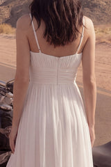 High Low Ivory Ruffled A Line Ruched Boho Wedding Dress