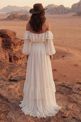 Off the Shoulder Ivory Ruffled A Line Boho Wedding Dress