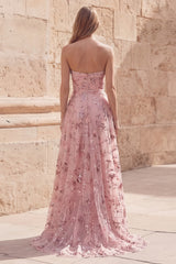 Strapless Blush Appliqued A Line Ruched Prom Dress