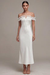 Off the Shoulder Ruffled White Mermaid Engagement Dress