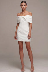 Off the Shoulder Bowed White Mini Engagement Dress
