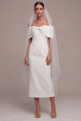 Off the Shoulder Bowed Bodycon White Engagement Dress