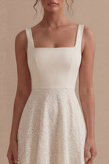 Ivory Lace A Line Midi Engagement Dress