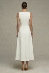 White Round Neck A Line Sleeveless Engagement Dress
