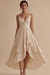 High Low Ruffled A Line Maxi White Dress