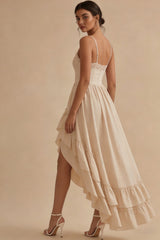 High Low Ruffled A Line Maxi White Dress