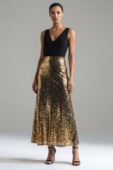 Sequin Colorblock A Line Black and Gold Formal Dress