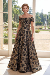 Black Floral Off the Shoulder A Line Mother of the Bride Dress