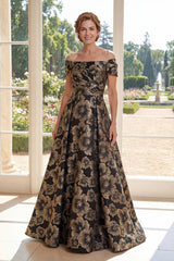 Black Floral Off the Shoulder A Line Mother of the Bride Dress