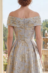 Floral Off the Shoulder Dusty Blue A Line Mother of the Bride Dress