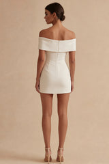 Off the Shoulder Satin Bodycon Mini White Dress