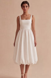 A Line Satin Midi White Dress