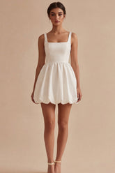 A Line Satin Spaghetti Straps Mini White Dress