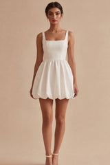 A Line Satin Spaghetti Straps Mini White Dress