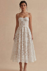 Lace A Line Corset Midi White Dress