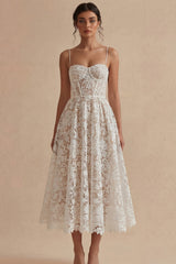 Lace A Line Corset Midi White Dress
