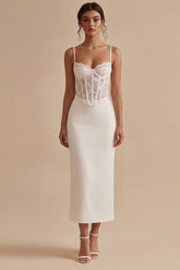 Lace Satin Corset Bodycon White Dress
