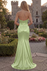 Green Mermaid Strapless Ruched Prom Dress