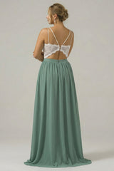 Chiffon Plus Size Eucalyptus A Line Cut Out Bridesmaid Dress