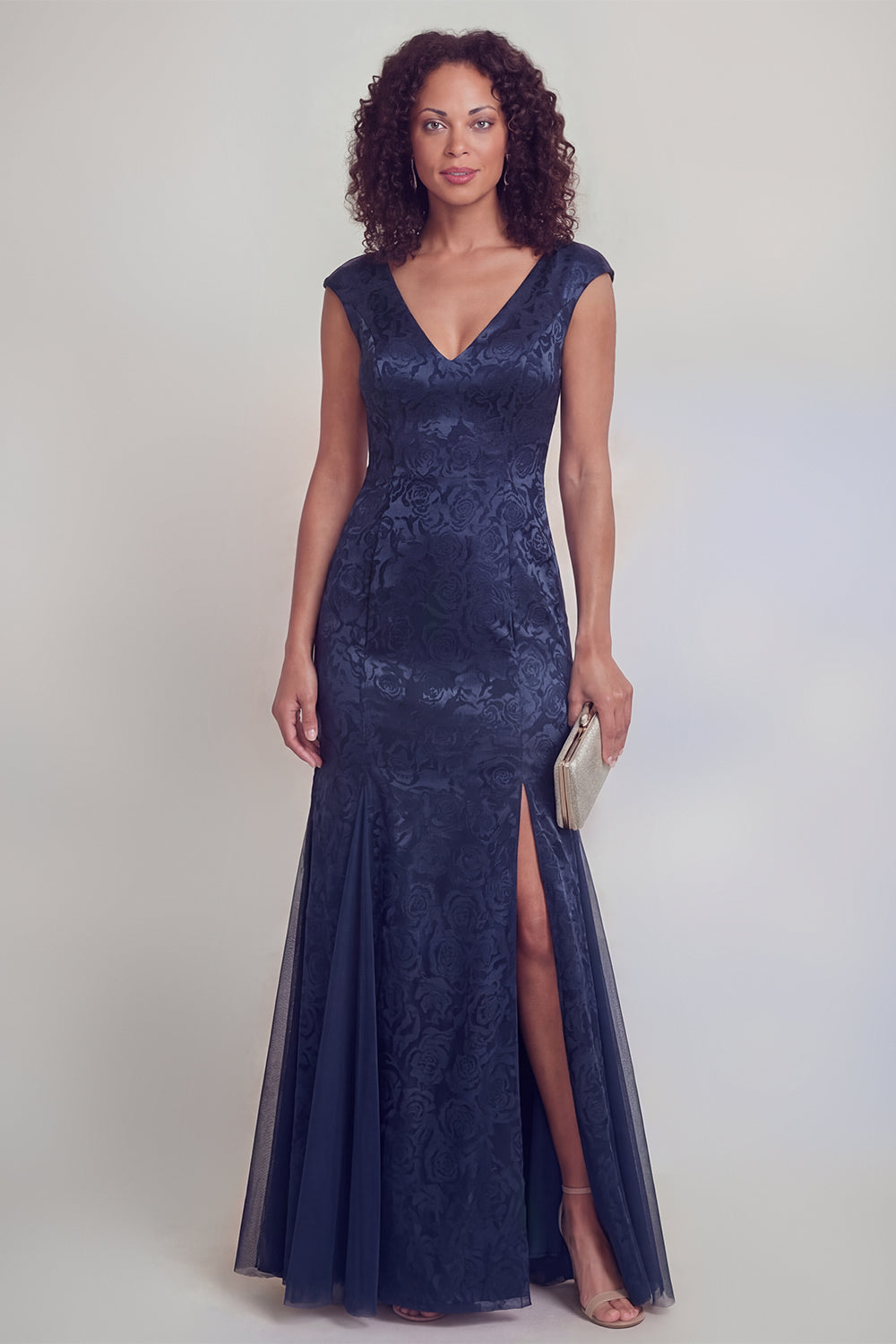 Jacquard Mermaid Sage Green V Neck Maxi Mother of the Bride Dress