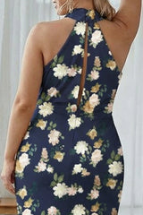 Halter Navy Bloom Sheath Plus Size Bridesmaid Dress