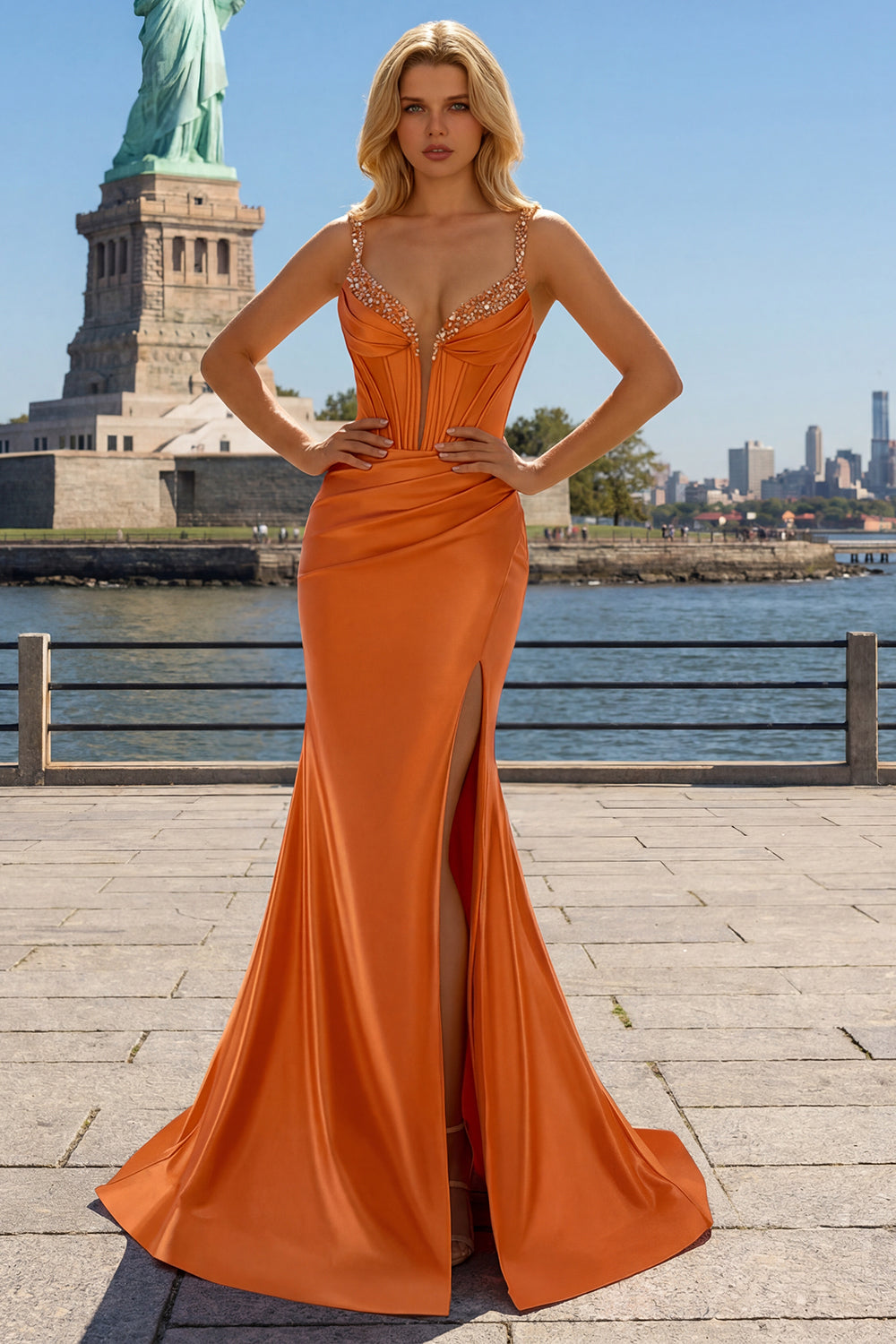 Fuchsia Ruched Corset Mermaid Satin Prom Dress