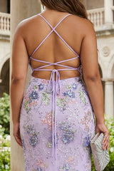 Floral Lilac Mermaid Plus Size Sequin Maxi Prom Dress