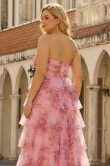 Blush Floral Plus Size Sweetheart Tiered Cut Out Prom Dress