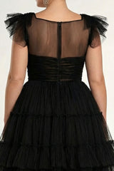 Black A Line Plus Size Tulle Formal Dress with Ruffles