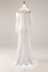White Off the Shoulder Mermaid Satin Wedding Dress