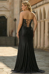 Black Strapless Corset Mermaid Plus Size Prom Dress