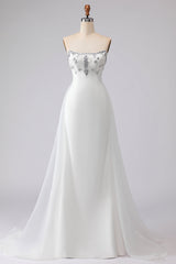 Sparkly White Strapless Satin Wedding Dress