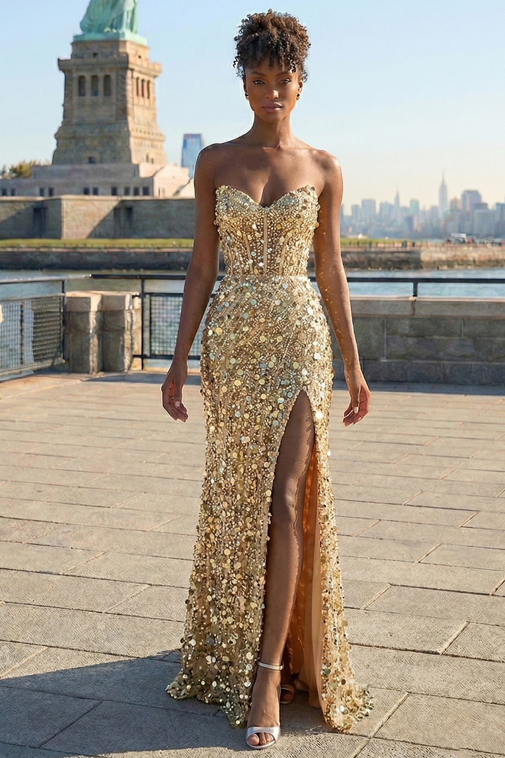 Sparkly Red Strapless Corset Mermaid Prom Dress