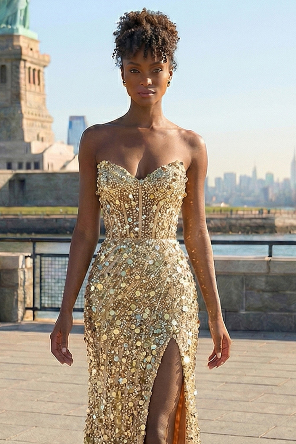 Sparkly Royal Blue Strapless Corset Mermaid Prom Dress with Slit