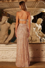Sparkly Champagne Halter Mermaid Cut Out Prom Dress