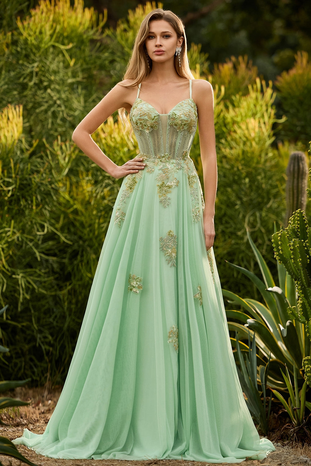 Beaded Pink A Line Corset Appliqued Prom Dress
