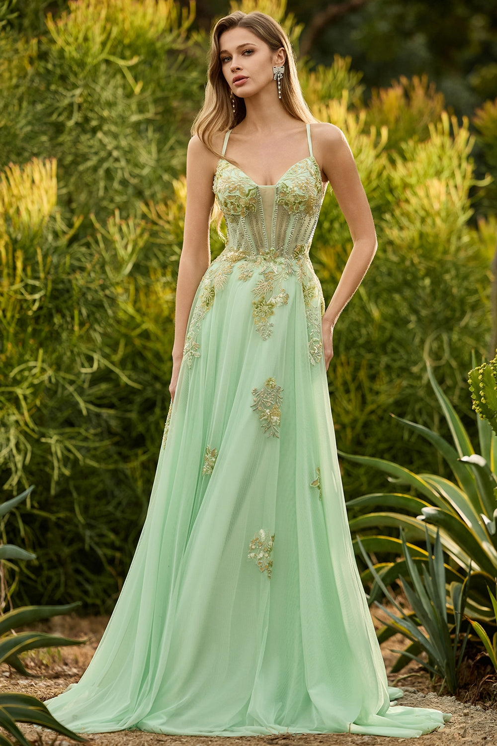Beaded Pink A Line Corset Appliqued Prom Dress