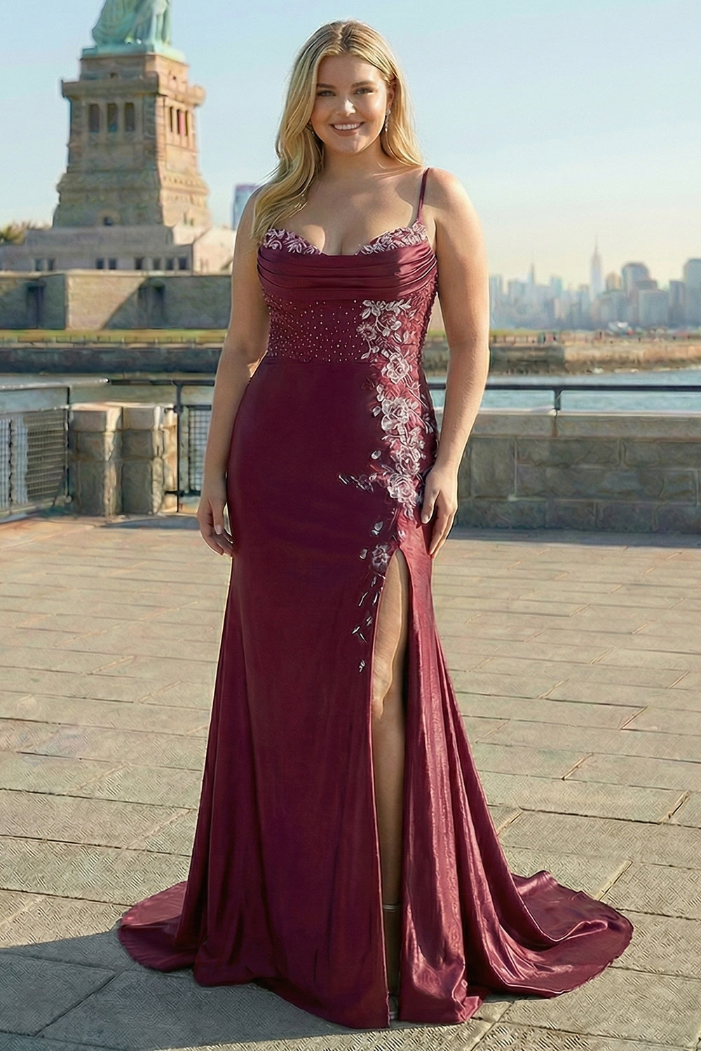 Navy Mermaid Corset Embroidered Plus Size Prom Dress