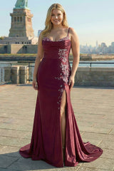 Navy Mermaid Corset Embroidered Plus Size Prom Dress
