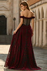 Off The Shoulder Black Red Mermaid Ruffled Prom Dress