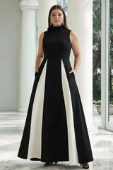 Black and White A-Line High Neck Plus Size Formal Dress