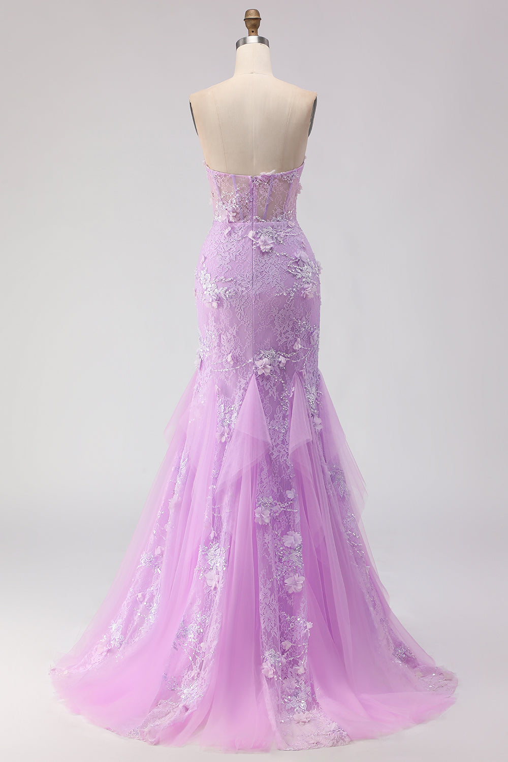 Purple 3D Floral Strapless Lace Mermaid Prom Dress